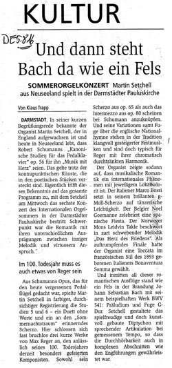 Darmstadt newspaper review of Martin Setchell organ concert
