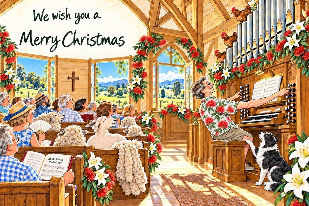 summer Christmas card for organists