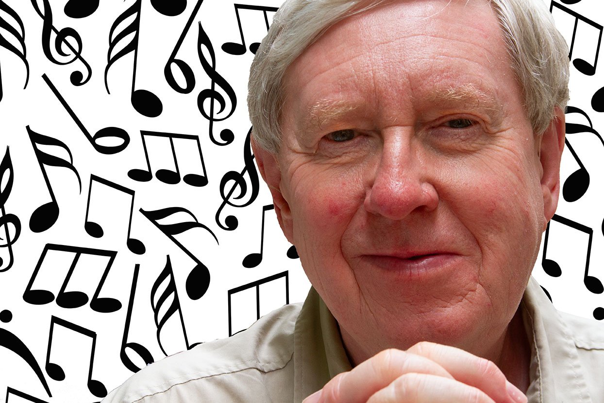 montage of MPS with music in background Martin Setchell portrait with music notes in background